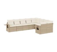 Salon de Jardin Modulable, Résine Tressée Beige, 9 Places, Coussins Déhoussables Blanc Crème, Rangement Intégré, Sacs Étanche, Table d'Appoint Pliable