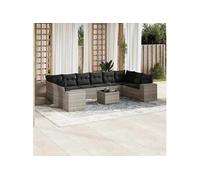vidaXL Ensemble de salon de jardin 11 pièces avec coussins gris clair Poly rotin