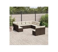 vidaXL Ensemble de salon de jardin 11 pièces avec coussins Marron poly rotin