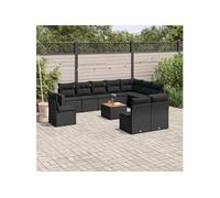 vidaXL Ensemble de salon de jardin 11 pièces avec coussins noir poly rotin