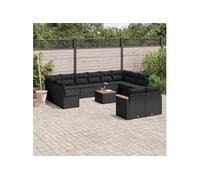vidaXL Ensemble de salon de jardin 13 pièces en résine tressée avec coussins Noir