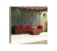 vidaXL Ensemble de salon de jardin 5 pièces avec coussins Poly rotin brun
