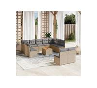 vidaXL Ensemble de 12 canapés de jardin avec coussins Beige Poly Rattan