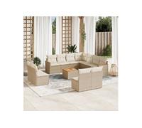 vidaXL Salon de jardin en Poly Rattan – Ensemble 12 canapés Beige avec coussins