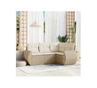 vidaXL Ensemble de salon de jardin 4 pièces avec coussins Beige Poly Rattan