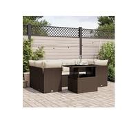 vidaXL Ensemble de salon de jardin 7 pièces avec coussins Marron Poly rotin