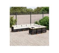 vidaXL Ensemble de 10 canapés de jardin avec coussins noir poly rotin
