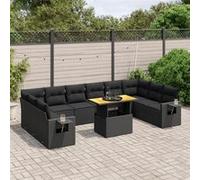 vidaXL Ensemble de salon de jardin 11 pièces avec coussins noir poly rotin