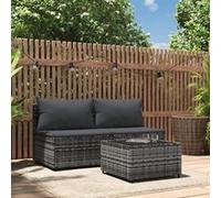 vidaXL Ensemble de salon de jardin 3 pièces avec coussins Gris Poly rotin