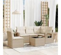 vidaXL Ensemble de salon de jardin 6 pièces résine tressée Poly Rattan avec coussins Beige