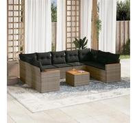 vidaXL Ensemble de salon de jardin 10 pièces avec coussins Gris Poly Rattan