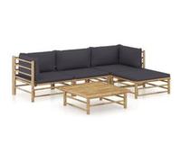 Salon de jardin modulable vidaxl bambou 5 personnes 5 pieces Gris G