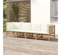 vidaXL Ensemble de salon de jardin 4 pièces en bambou avec coussins blanc crème