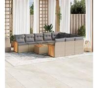 vidaXL Ensemble de salon de jardin 11 pièces avec coussins Beige Poly Rattan