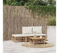 vidaXL Ensemble de salon de jardin 4 pièces avec coussins blanc crème en bambou
