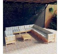 vidaXL Salon de jardin 12 pièces en pin massif avec coussins crème