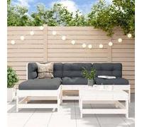 vidaXL Ensemble salon de jardin 5 pièces avec coussins blanc bois massif
