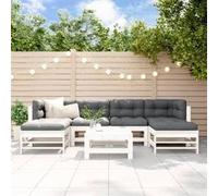 vidaXL Ensemble salon de jardin modulable 7 pièces - bois massif blanc avec coussins