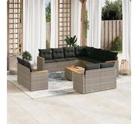 vidaXL Ensemble de salon de jardin 11 pièces en poly rotin gris avec coussins