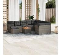 vidaXL Ensemble de salon de jardin 11 pièces avec coussins Gris Poly rotin