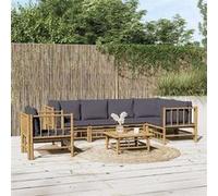 vidaXL Ensemble de salon de jardin 7 pièces avec coussins gris foncé en bambou