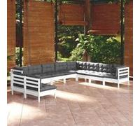 vidaXL - Ensemble salon de jardin 10 pièces en pin massif avec coussins blancs
