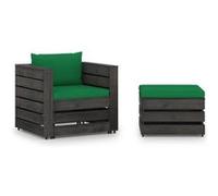 vidaXL Ensemble salon de jardin 2 pièces avec coussins Gris Bois imprégné
