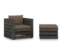 vidaXL Ensemble salon de jardin 2 pièces avec coussins Gris Bois imprégné