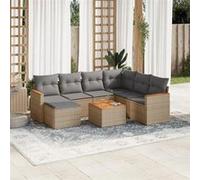 vidaXL Ensemble de jardin canapé 8 pièces avec coussins Beige Poly Rattan