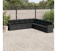 vidaXL Ensemble de salon de jardin 9 pièces avec coussins noir poly rotin