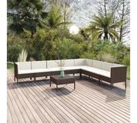 Salon de jardin modulable vidaxl resine tressee 9 pieces marron 69 x 69 cm 8 personnes marron G