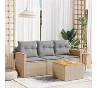 vidaXL Ensemble salon de jardin 4 pièces en résine tressée avec coussins Beige
