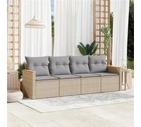vidaXL Ensemble de salon de jardin 4 pièces avec coussins - Résine tressée Poly rotin - Mélange beige