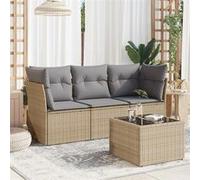 vidaXL Ensemble de salon de jardin 4 pièces avec coussins Beige Poly Rattan
