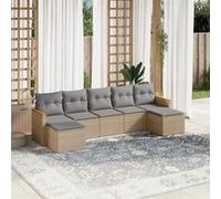 vidaXL Ensemble de salon de jardin 7 pièces avec coussins Beige Poly Rattan