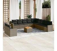 vidaXL Ensemble de salon de jardin 12 pièces résine tressée (poly rotin) avec coussins Gris