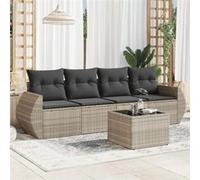vidaXL Ensemble de salon de jardin 5 pièces avec coussins gris clair Poly rotin