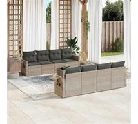 vidaXL Ensemble de salon de jardin 9 pièces avec coussins gris clair Poly rotin