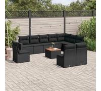 vidaXL Ensemble de salon de jardin 11 pièces avec coussins noir poly rotin