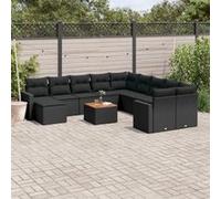 vidaXL Ensemble de 12 canapés de jardin avec coussins noir poly rotin