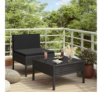 vidaXL Ensemble salon de jardin 2 pièces avec coussins Poly rotin noir