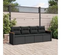 vidaXL Ensemble de salon de jardin 4 pièces avec coussins noir poly rotin