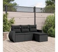 vidaXL Ensemble de salon de jardin 4 pièces avec coussins noir poly rotin