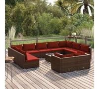 vidaXL Ensemble de salon de jardin 12 pièces avec coussins Marron Poly rotin