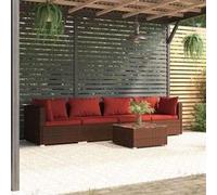 vidaXL Ensemble de salon de jardin 5 pièces avec coussins Poly rotin brun