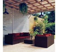 vidaXL Ensemble de salon de jardin 6 pièces avec coussins Poly rotin brun