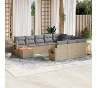 vidaXL Ensemble de salon de jardin 11 pièces avec coussins Beige Poly Rattan