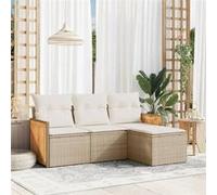 vidaXL Ensemble de salon de jardin 4 pièces avec coussins Beige en poly rattan