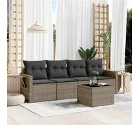 vidaXL Ensemble de salon de jardin 5 pièces en poly rotin gris avec coussins
