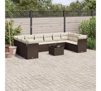 vidaXL Ensemble de salon de jardin 11 pièces avec coussins Marron Poly rotin
